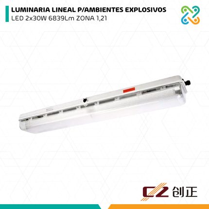 LUMINARIA LINEAL P/AMBIENTES EXPLOSIVOS LED 2x30W 6839Lm ZONA 1,21 CZ-EX
