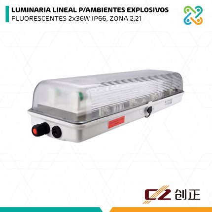 LUMINARIA LINEAL P/AMBIENTES EXPLOSIVOS FLUORESCENTES 2x36W IP66, ZONA 2,21 CZ-EX