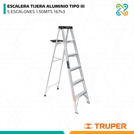 ESCALERA TIJERA ALUMINIO TIPO III 5 ESCALONES 1.50MTS 16743 TRUPER