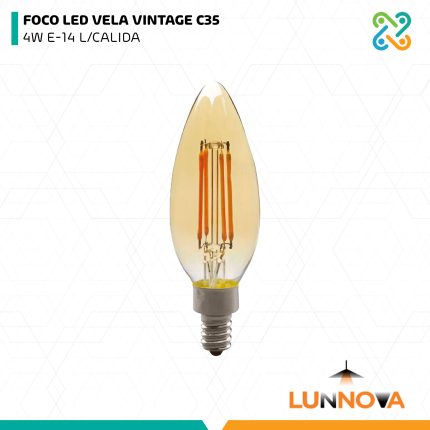 FOCO LED VELA VINTAGE C35 4W E-14 L/CALIDA LUNNOVA
