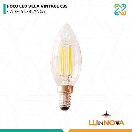 FOCO LED VELA VINTAGE C35 4W E-14 L/BLANCA LUNNOVA