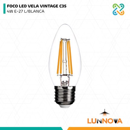 FOCO LED VELA VINTAGE C35 4W E-27 L/BLANCA LUNNOVA