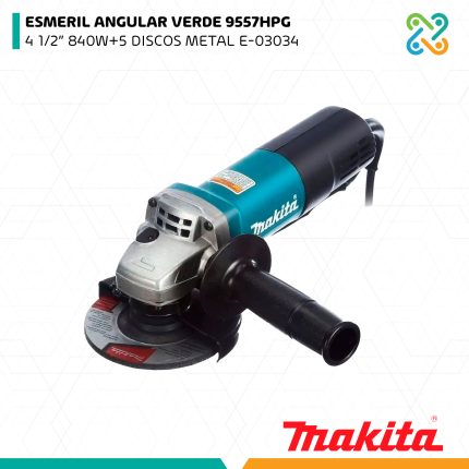 ESMERIL ANGULAR VERDE 9557HPG 4 1/2” 840W + 5 DISCOS METAL E-03034 MAKITA