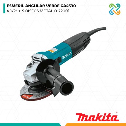 ESMERIL ANGULAR VERDE GA4530 4 1/2” 720W + 5 DISCOS METAL D-72001 MAKITA