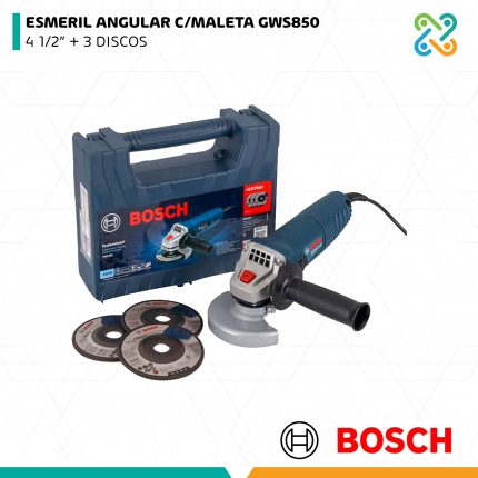 ESMERIL ANGULAR C/MALETA GWS850 4 1/2” + 3 DISCOS BOSCH