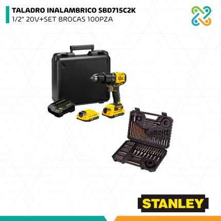 TALADRO INALAMBRICO SBD715C2K 1/2” 20V+SET BROCAS 100PZA STANLEY