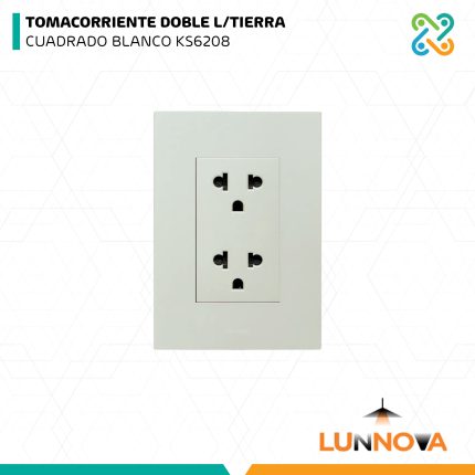 TOMACORRIENTE DOBLE L/TIERRA CUADRADO BLANCO KS6208 LUNNOVA
