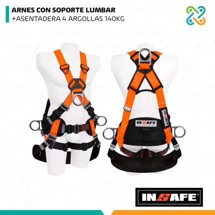 ARNES CON SOPORTE LUMBAR + ASENTADERA 4 ARGOLLAS 140KG INSAFE