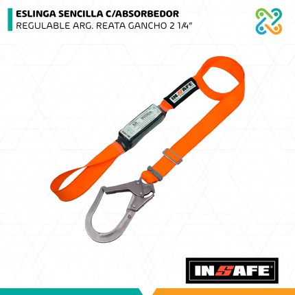 ESLINGA SENCILLA C/ABSORBEDOR REGULABLE ARG. REATA GANCHO 2 1/4” INSAFE