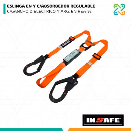 ESLINGA EN Y C/ABSORBEDOR REGULABLE C/GANCHO DIELECTRICO Y ARG. EN REATA INSAFE