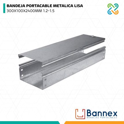 BANDEJA PORTACABLE METALICA LISA 300X100X2400MM 1.2-1.5 BANNEX