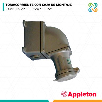 TOMACORRIENTE CON CAJA DE MONTAJE 2 CABLES 2P - 100AMP - 1 1/2” APPLETON