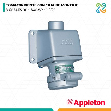 TOMACORRIENTE CON CAJA DE MONTAJE 3 CABLES 4P - 60AMP - 1 1/2” APPLETON