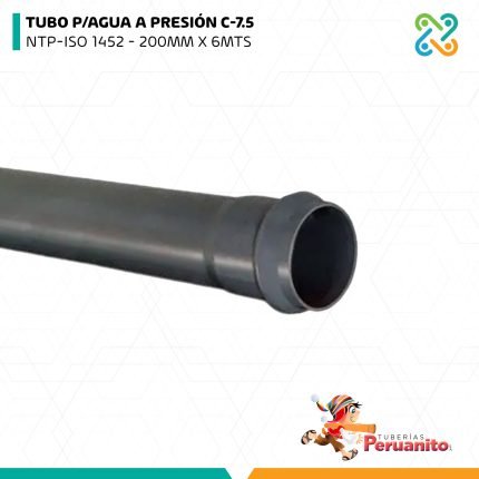 TUBO P/AGUA A PRESIÓN C-7.5 NTP-ISO 1452 - 200MM X 6MTS PERUANITO